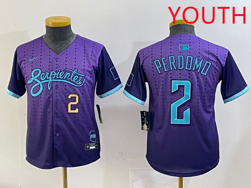 Youth 2025 Arizona Diamondback #2 Perdomo Purple Joint Name Nike MLB Jersey style 4->youth mlb jersey->Youth Jersey